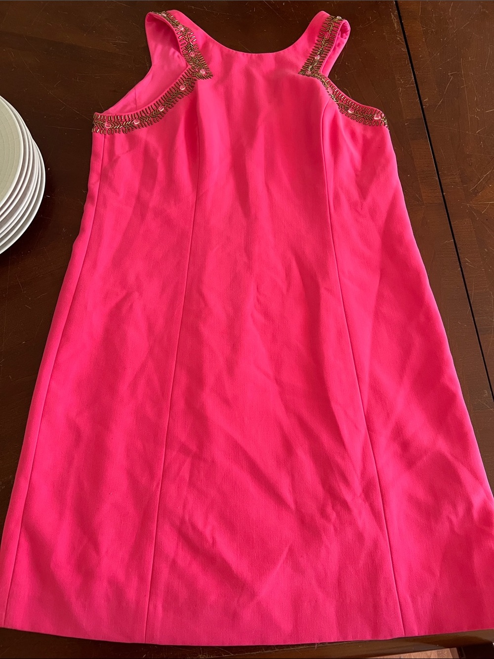 Lilly Pulitzer Largo 6 Hot Pink Shift Dress with Gold Trim